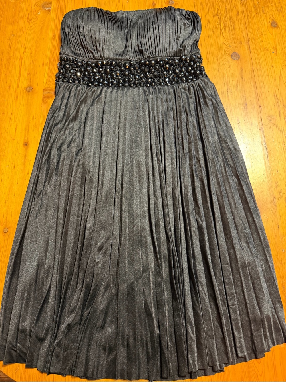 Laura Scott Strapless Black Pleated Cocktail Dress with Beaded Waist size 12